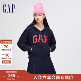 Gap女装春秋2024新款LOGO连帽法式圈织软卫衣外套402167 海军蓝 160/80A(S)亚洲尺码