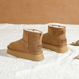 达芙妮厚底雪地靴女2025新款加绒冬季东北面包棉鞋保暖短靴懒人毛毛鞋