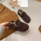 回力四季加绒勃肯鞋女2025年冬季新款一脚蹬懒人鞋保暖豆豆鞋毛呢勃肯棉鞋 咖啡色【升级款】 37 【标准尺码】