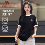 骆驼（CAMEL）夏日纯棉T神男女宽松圆领短袖上衣T恤 C35BAXLN056A 幻影黑 XS
