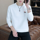 KRDUGBR卫衣男加绒加厚长袖t恤圆领秋冬季修身内搭保暖冬装男装套头衫 白色【不加绒】 2XL 【135-155斤】