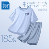 真维斯男童睡衣夏季儿童莫代尔亲肤家居服夏装空调服中大童宽松短袖套装 【5A级抗菌】蓝/泡泡鲨鱼K 170