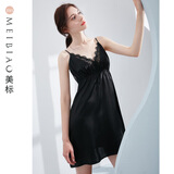 美标送礼物真丝吊带连衣裙性感睡裙女春夏19姆米重磅100%桑蚕丝绸睡衣 黑色 2XL （175）