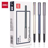 得力(deli)商务风拔帽中性笔碳素水笔多彩笔杆签字笔 0.38mm全针管办公用笔黑色 12支/盒 S46