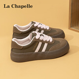 拉夏贝尔（La Chapelle）女鞋冬季德训鞋厚底百搭板鞋加绒可选棉鞋子女 粉棕 37