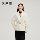艾莱依西装式羽绒服女短款鹅绒重工提花收腰加厚保暖外套 奶油白M
