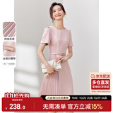尚都比拉设计感拼接连衣裙夏季高级感气质百褶裙小个子中长裙子 粉陶色 XL