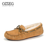 OZZEG澳洲豆豆鞋女冬季加绒保暖真皮棉鞋羊皮毛一体毛毛厚底防滑孕妇鞋 栗色 39