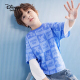 迪士尼（DISNEY）童装儿男女童针织假两件长袖T恤打底衫上衣25春秋DB311AA08蓝130