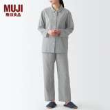 无印良品 MUJI 女式无侧缝双层纱织睡衣纯棉全棉 FDA20C1A 女士家居服套装 灰色X图案 S-M