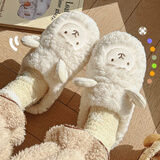 邦帛世棉拖鞋女士秋冬季加绒加厚保暖棉鞋居家外穿羊羔毛绒毛毛鞋月子鞋 【白色小绵羊】 36-37 (适合35-36脚穿)