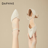 达芙妮（DAPHNE）包头凉鞋女粗跟夏季新款法式一字带单鞋名媛高跟鞋 米白色 6cm 38 (240mm) 标准码