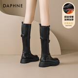 达芙妮长筒靴子女2025新款秋冬爆款牛仔靴高筒巨好看加绒骑士长靴