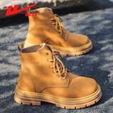 回力男鞋马丁靴男英伦风潮鞋冬季加绒复古机车高帮男靴工装皮靴子棉鞋 黄/色 43