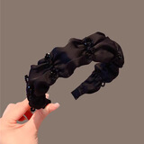 伊黛儿高级感黑色缎面褶皱水钻发箍女宽边褶皱发卡2025新款百搭头箍礼物 缎面褶皱水钻发箍F2649