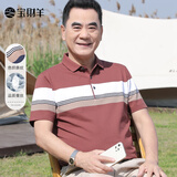 宝财羊爸爸装桑蚕丝短袖t恤男夏季条纹polo衫中老年人上衣服父亲节礼物