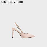 CHARLES&KEITH质感链条尖头高跟凉鞋子女鞋生日礼物女送女友CK1-60280377 Beige米色 35 (225)