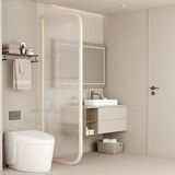 奶油风长虹玻璃屏风隔断墙客厅玄关遮挡现代简约洗手台浴室卫生间 外侧弧度-米白色