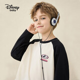 迪士尼（DISNEY）男女童长袖T恤圆领棉质儿中大童插肩打底上衣25春DB331AE09黑110