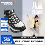 Skechers斯凯奇儿童绒绒靴男女童冬季防滑儿童加绒运动鞋中帮棉靴302527L 鞋口加绒/白色/黑色/WBK 27.5码