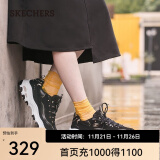 斯凯奇（Skechers）女休闲鞋厚底增高熊猫鞋复古铆钉 11979 黑色/金色/BKGD 35