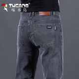 啄木鸟牛仔裤男士宽松休闲百搭直筒男2025秋冬季新款弹力显瘦长裤子男 灰色 34 【建议160-175斤】