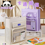 西语熊猫补习袋小学生A4手提拎书袋儿童女孩大容量帆布补课包补习班书包美术袋作业收纳袋子初中女生 【4层8袋】米色