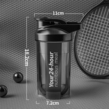 收米摇摇杯健身运动水杯男奶昔防漏搅拌杯子刻度杯奶茶摇杯蛋白粉水壶 500ml 经典黑+带刻度+不锈钢球