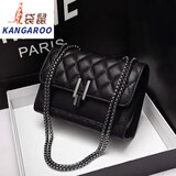 袋鼠女包包牛皮质感女士包七夕时尚小香风2025菱格百搭单肩斜挎包 黑色钨钢锁