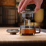 全度高硼硅耐高温办公杯茶杯烟灰色杯子简约带过滤茶水分离玻璃杯迷你 祥云墩墩杯烟灰色 200ml 1只
