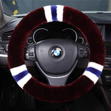 启韵 冬季纯羊毛汽车方向盘套可爱保暖短毛绒车把套皮毛一体冬天通用 拼花酒红色羊毛把套