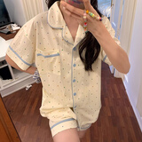 素织锦睡衣女士夏季2025新款高级月子服家居服女孕妇短袖睡衣套装睡裤 彩波点睡衣 XL 【适合120-135斤】