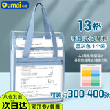 【开学必备】欧唛(oumai)13格透明手提袋风琴包试卷收纳文件袋竖式科目袋双层拉链手提补习袋3246蓝灰色1个装