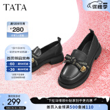 他她（TATA）通勤百搭乐福鞋春季新款方跟小皮鞋女单鞋WCPA1AA3 黑色 34