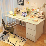 御乐欣电脑桌台式家用书桌书柜一体写字桌简约卧室办公学习桌工作台桌子 【推荐】暖白色 140*50*75cm 单桌