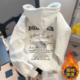 卡图弛美式vintage重磅中山卫衣男春秋季宽松潮流高街连帽衫外套上衣服 白灰色-加绒 2XL