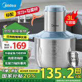 美的（Midea）绞肉机 家用多功能搅拌机不锈钢料理机3L大容量秒速绞馅婴儿辅食机绞馅机碎肉机【全钢】 MJ-JD55B