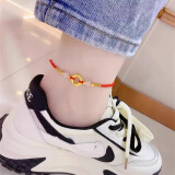 VARUS黄金平安扣福牌脚链女2023新款潮999足金纯金红绳脚饰手链脚镯子 足金平安扣+4金珠 约1.2g