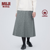 无印良品（MUJI）女式 弹力起毛 宽摆裙 休闲中长款A字半身裙子女款秋季 BE1P4C3A 灰色 S(155/62A)