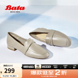 拔佳（Bata）一脚蹬女春季新款英伦百搭牛皮低跟舒适乐福单鞋休闲鞋42057AA2 灰色A 37