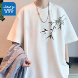 真维斯（Jeanswest）白色t恤男士国潮中国风宽松纯棉上衣重磅短袖休闲圆领半袖体恤衫 白色(燕南飞左肩标) L /175(体重120-140斤左右)