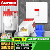 安普康（AMPCOM）网络面板带六类模块 单口千兆CAT6类网线插座 RJ45非屏蔽镀金水晶头180°打线网口 白色AC6811WH