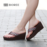 宝人（boree）拖鞋女坡跟夏季新款民族风防滑松糕夹脚人字拖时尚外穿高跟凉拖鞋 高跟棕色8厘米 37