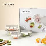 乐扣乐扣（LOCK&LOCK）玻璃饭盒保鲜密封冰箱便当饭盒收纳盒4件套（不锈钢盖）