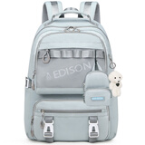 爱迪生发明家初中生书包大容量双肩包男女高中学生校园休闲背包 2270-2 浅灰兰
