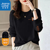 真维斯（Jeanswest）圆领卫衣女春秋2025新款女装无帽长袖美式潮牌上衣女士高级感外套 加绒 黑色-黑桃皇后_左袖下 M