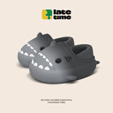 LATE TIME渐变鲨鱼儿童棉拖鞋男童包跟冬季室内保暖防滑女童宝宝毛绒拖鞋冬 灰黑 内长22cm 【220】适合34-35码脚穿