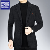 罗蒙高端休闲西服男士秋冬季保暖商务加厚英伦风西装外套爸爸装宽松 202黑色 加厚 XL 180 135-150斤