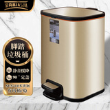 家尚嘉脚踏不锈钢垃圾桶厨房客厅家用翻盖带盖卫生间脚踩大号酒店 13升香槟金方形 脚踏桶