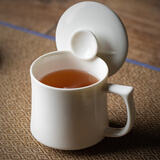 兮元记羊脂玉瓷茶杯马克杯办公室陶瓷个人专用带盖水杯家用轻奢定制杯子 羊脂玉瓷言宋水杯-纯色-简装